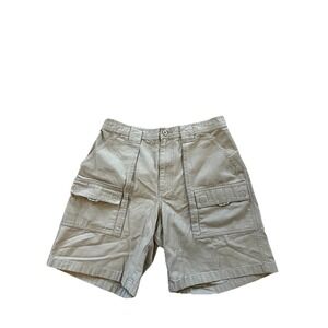 LL Bean 0 DTT2 Beige‎ Canvas Cargo Shorts Mens Size 34 Reg (Actual 32x9)